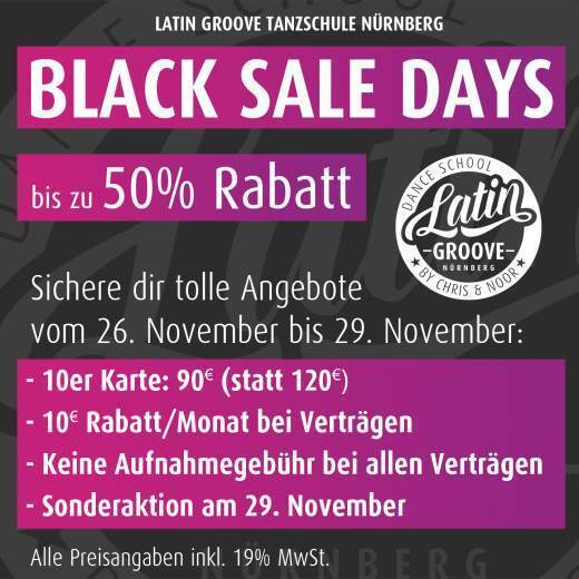 Black Sale Days bei Latin Groove in Nürnberg mit tollen Angeboten und Rabatten.